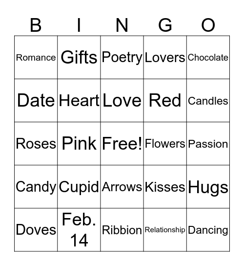 Cupid's Valentine Bingo Card