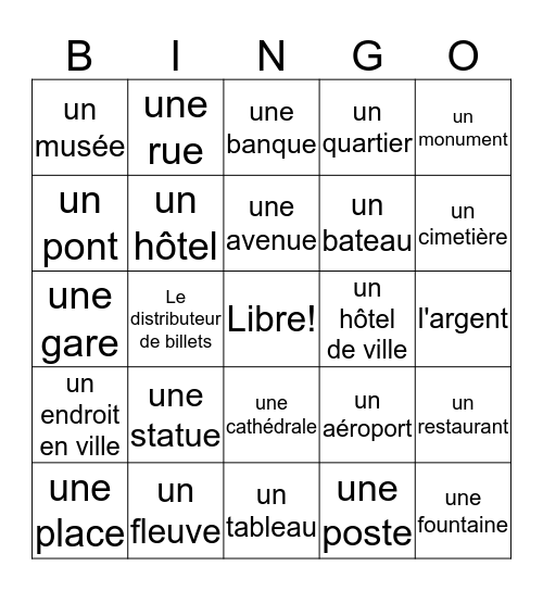 J'ai Gagné 8B Bingo Card