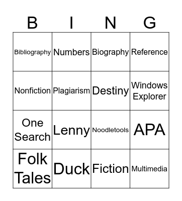 LIbrary Bingo Card