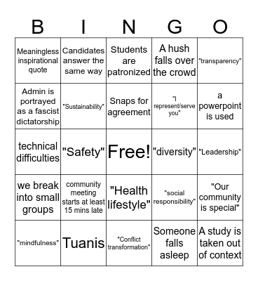 Community Meeting Bingo Card