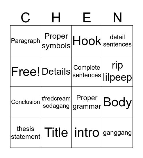 Untitled Bingo Card