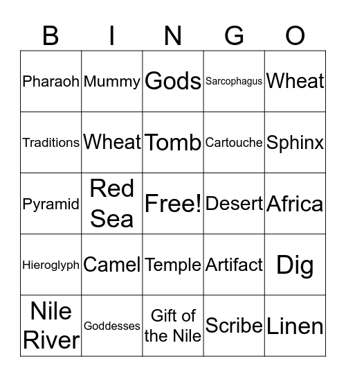 Egyptian Bingo Card