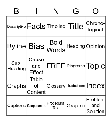 INFORMATIONAL TEXT Bingo Card