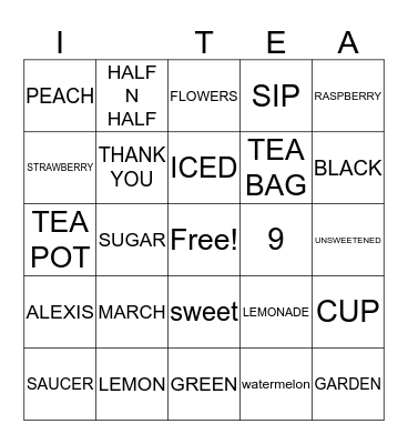 ALEXIS Tea Par-tea Bingo Card