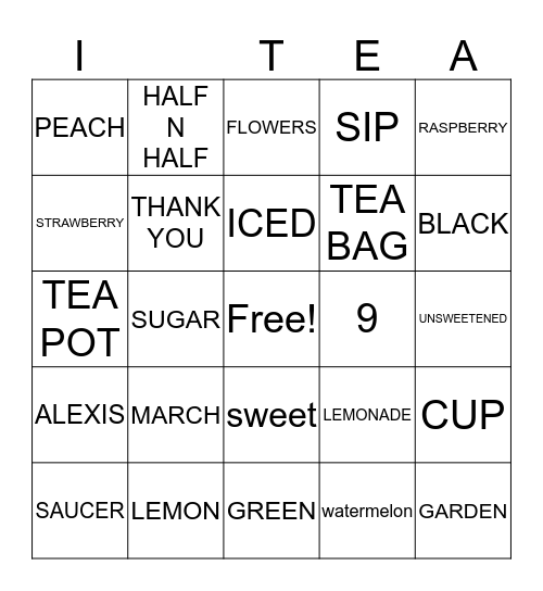 ALEXIS Tea Par-tea Bingo Card