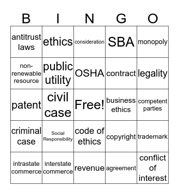 Social Responsibility Bingo Card