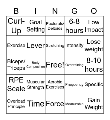 Common Assessment Review Bingo Card