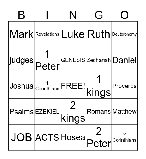 books of the Bible Bingo Card