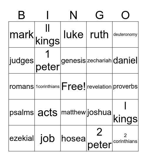 Books of the Bible Bingo Card
