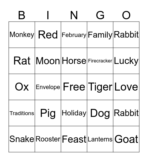 Lunar New Year Bingo Card