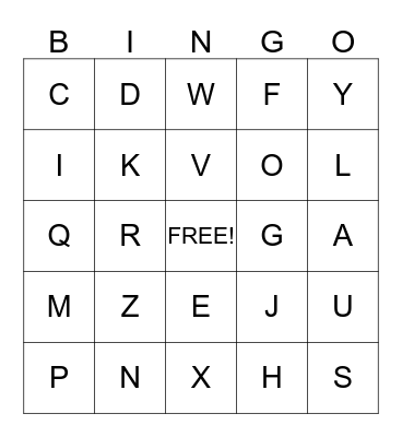 Upper Case Alphabet Bingo Card