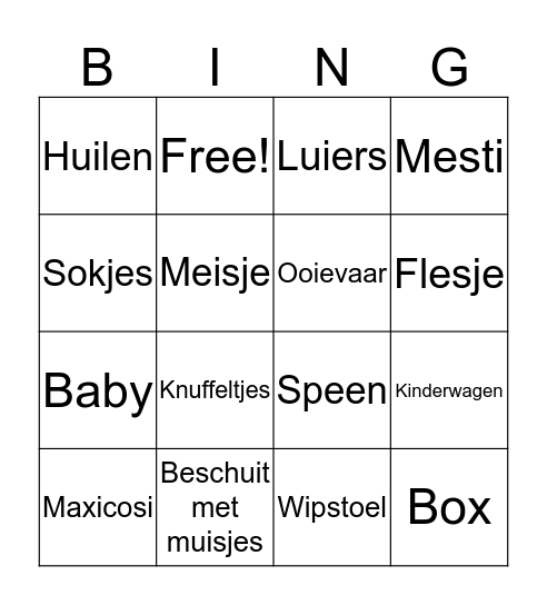 Baby Bingo Card