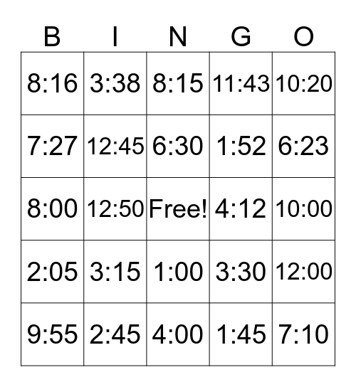Que hora es? Bingo Card