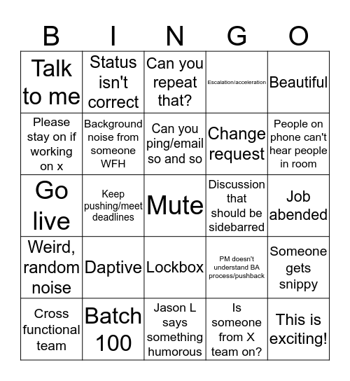 BA Bingo  Bingo Card