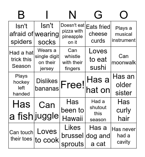 PLAYER BINGO Card