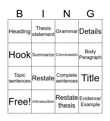 Essays BINGO Card