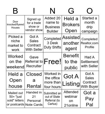 Century 21 Bingo Card