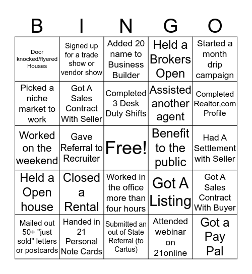 Century 21 Bingo Card