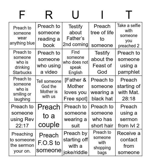 Preaching Bingo  Bingo Card