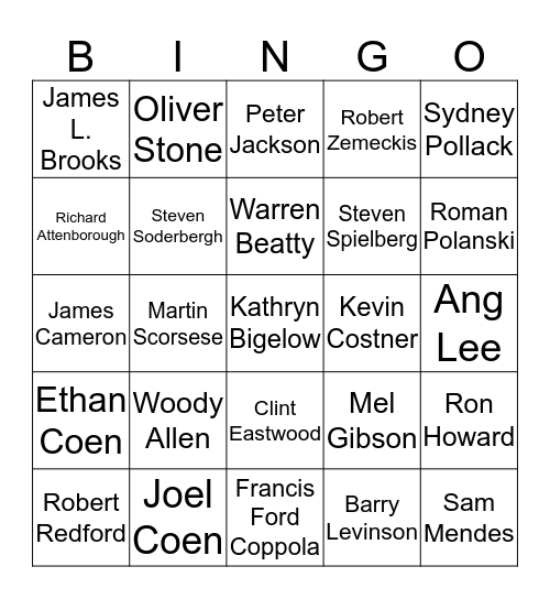 Oscar Winners for Best Director Bingo Card