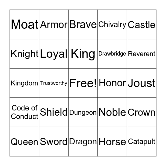 Good Knights Bingo Card