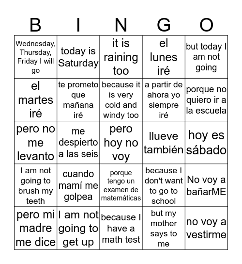 NO VOY A LEVANTARME Bingo Card