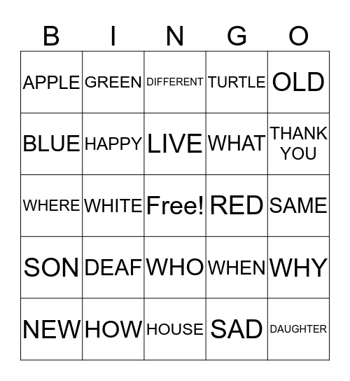 ASL Bingo 1 Bingo Card