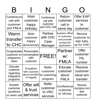 STD Customer-Centricity Bingo Card