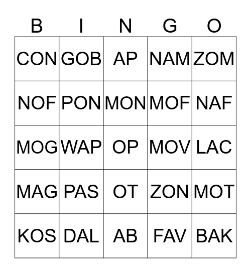 PRACTICE YOUR SHORT VOWELS A & O Bingo Card