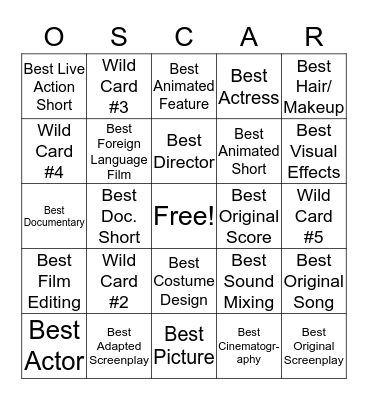 90th Oscars Bingo Card