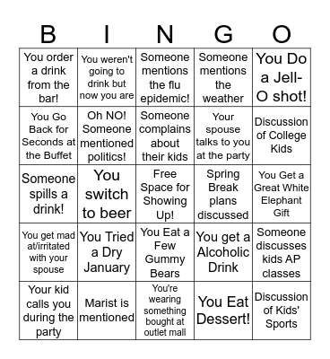 Bunco "Xmas" Party Bingo Card