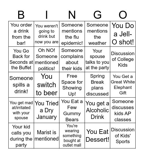 Bunco "Xmas" Party Bingo Card