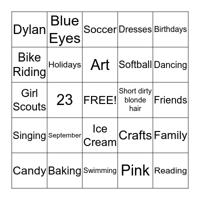 Haley's Birthday Bingo Card