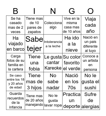 Conociendo a compañeros Bingo Card