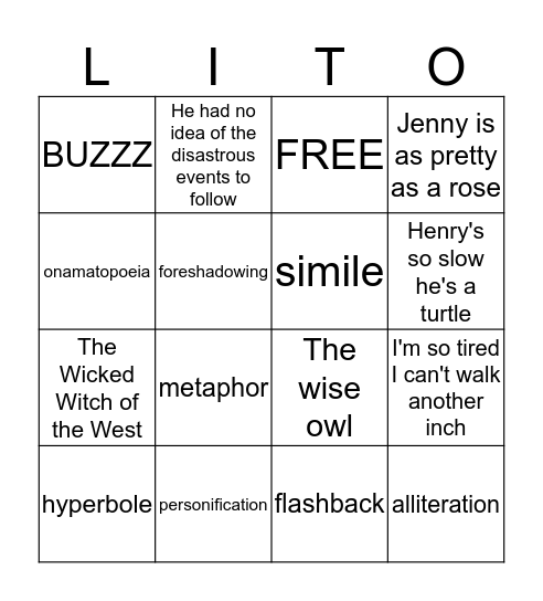 Literary Devices  Bingo Card