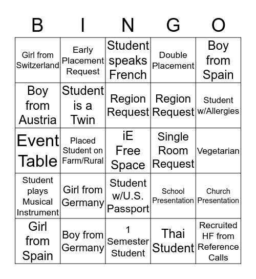 iE Central Region BINGO Card