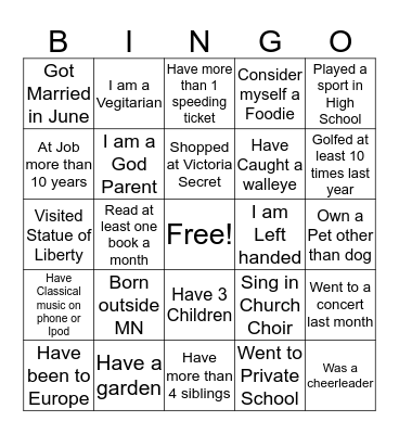 Minnesota Eye Silent Impact Bingo Card