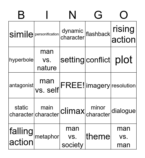 Literary Bingo Card