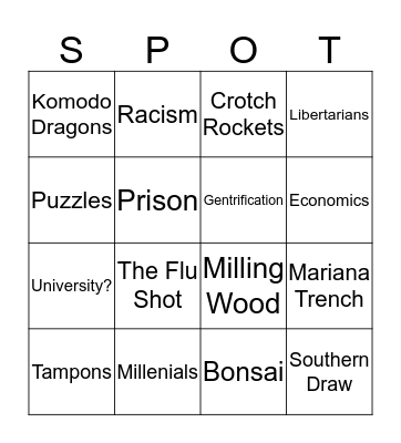 On The Spot 18 Bingo Card