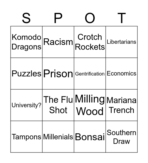 On The Spot 18 Bingo Card