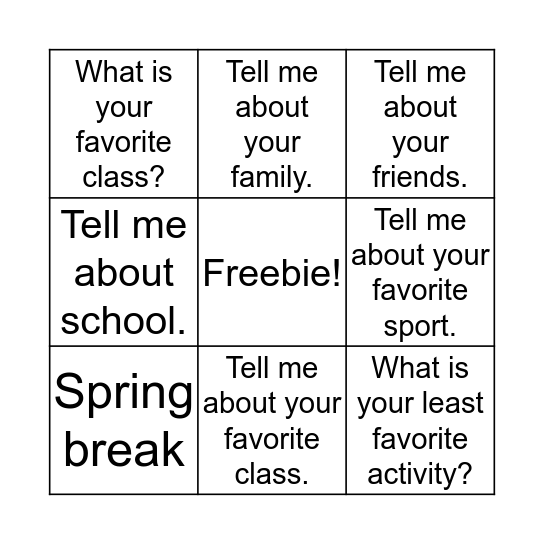 Conversation Bingo Card