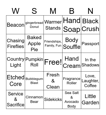 SCENTSY BINGO Card
