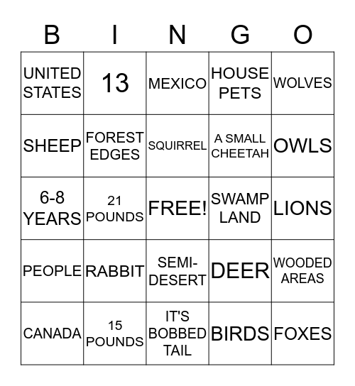 BOBCAT BINGO Card