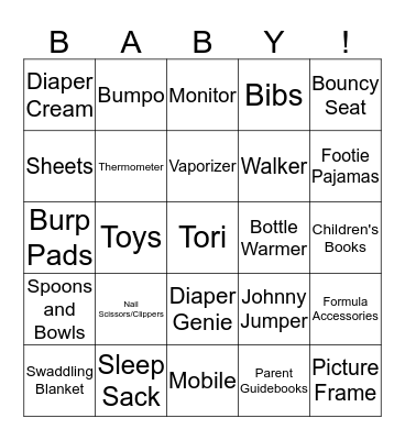 Oh Baby! Bingo Card