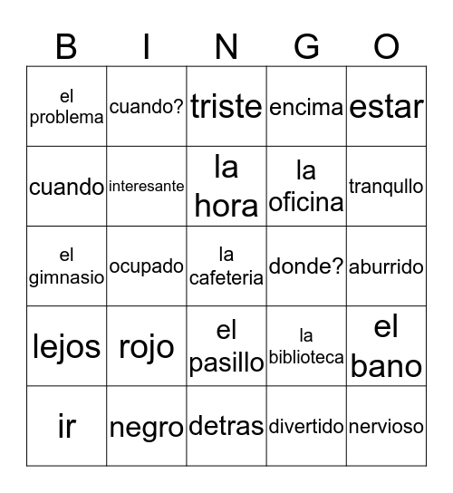 Espanol Bingo de Vocabulario Bingo Card