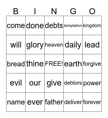 The Lord's Prayer Bingo Card