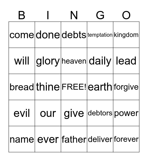 The Lord's Prayer Bingo Card