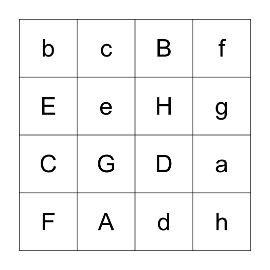 English alphabet Bingo Card