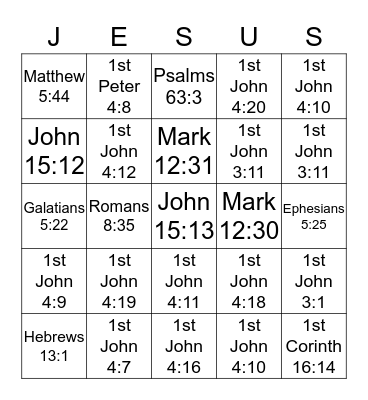 Greater Love-Bible Bingo Card