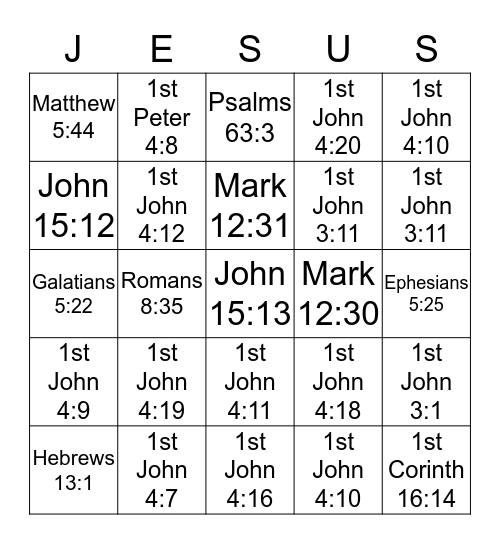 Greater Love-Bible Bingo Card